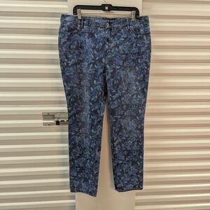 Coastal Boho Cottagecore J. Jill‎ Size 16 Blue Floral Print Slim Denim Jeans